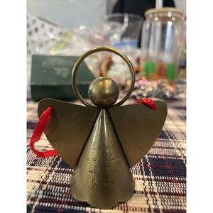 Angel Brass Bell Christmas Tree Ornament, Vintage Friendship Verse